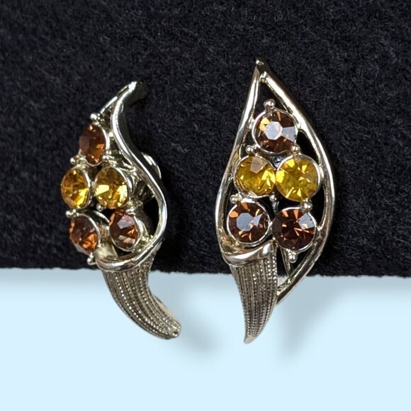 V. Coro Orange & Brown Swoop Earrings - Picture 2 of 6
